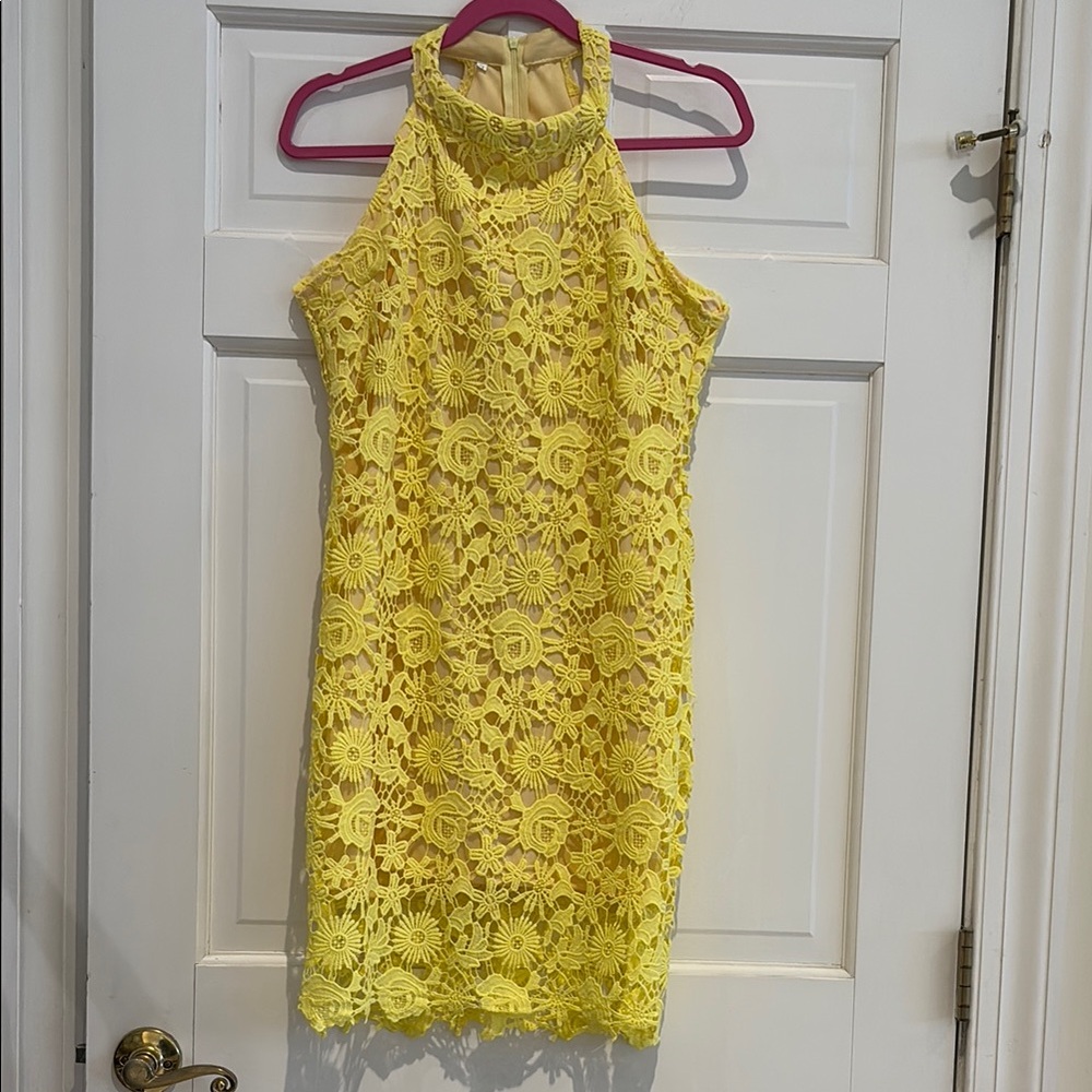 Lulu’s Love Poem Yellow Lace Halter Dress
